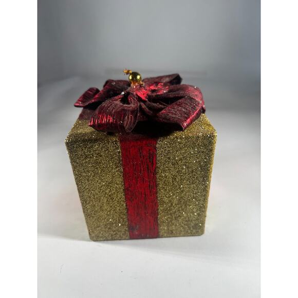 Handmade Vintage Christmas Gift Present Gold Red Decor Holiday Glitter Bow - Picture 8 of 12